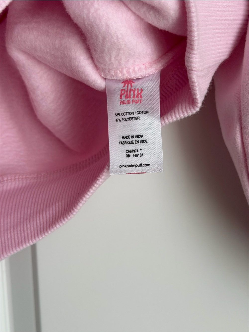 Pink Palm Puff Hawaii Hibiscus Hoodie in Blush, Size XXS - Picture 6 of 7